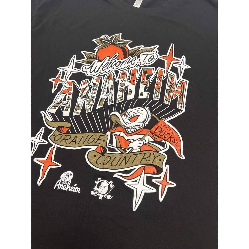 NHL Hockey Anaheim Ducks Black Welcome to Anaheim Orange Country T Shirt Size XL - Picture 6 of 6